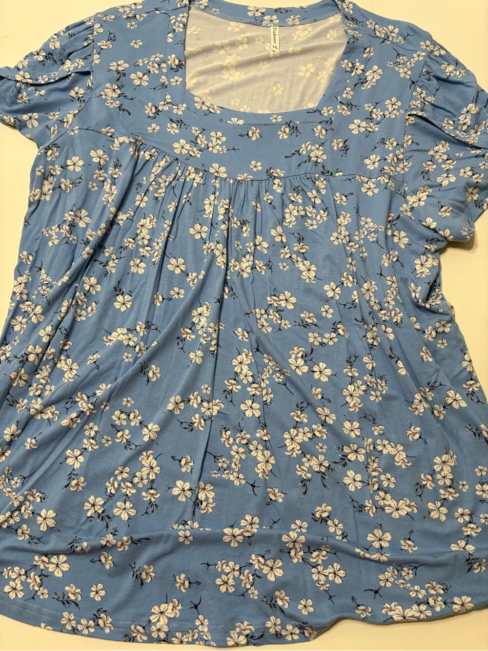 Women's size 4X Light Blue Floral Short-Sleeve Scoop Neck Top